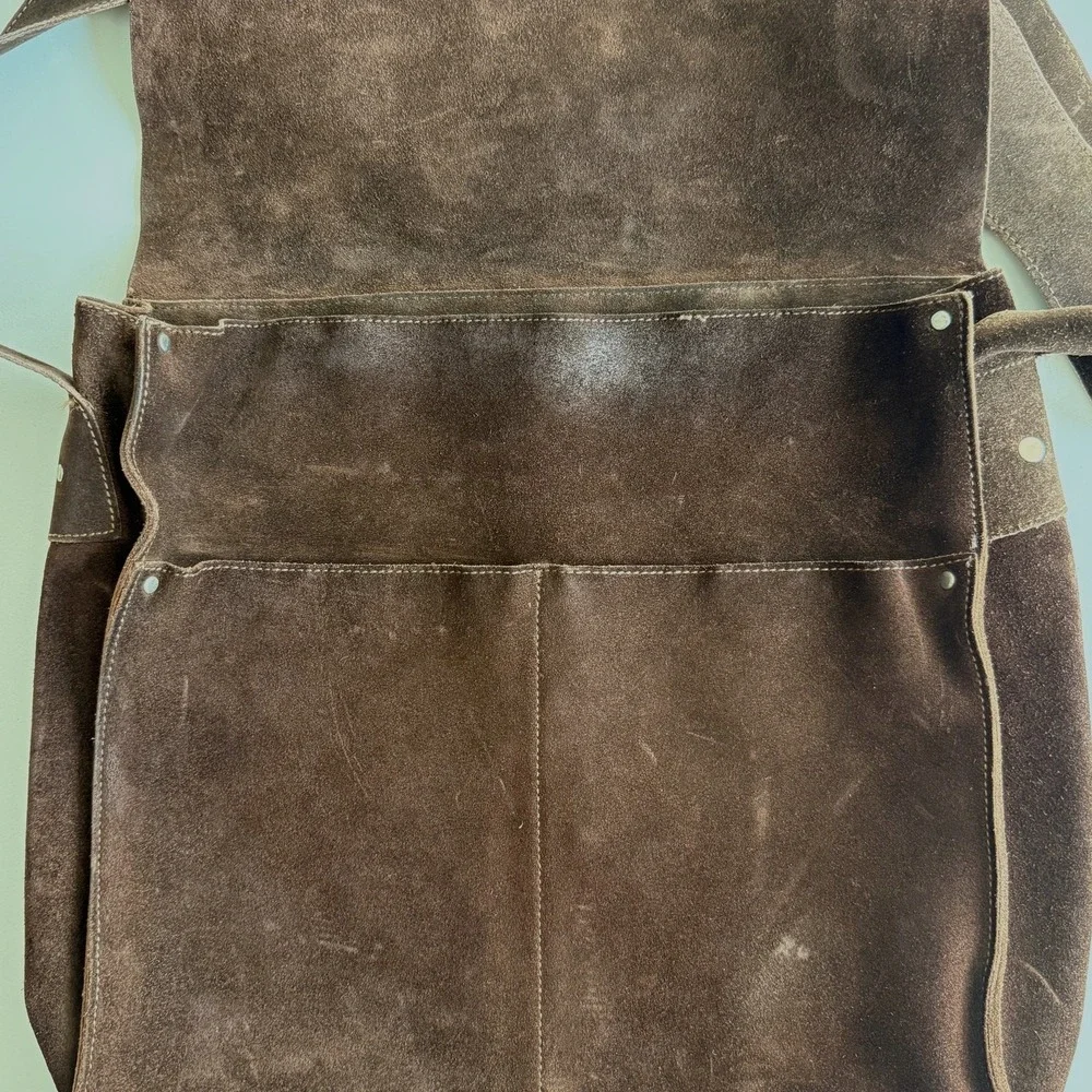 Banana Republic‎ VTG Y2K Genuine Suede Messenger School Chocolate Shoulder Bag